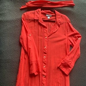Lands End x Draper James size M swim coverup, coral button down